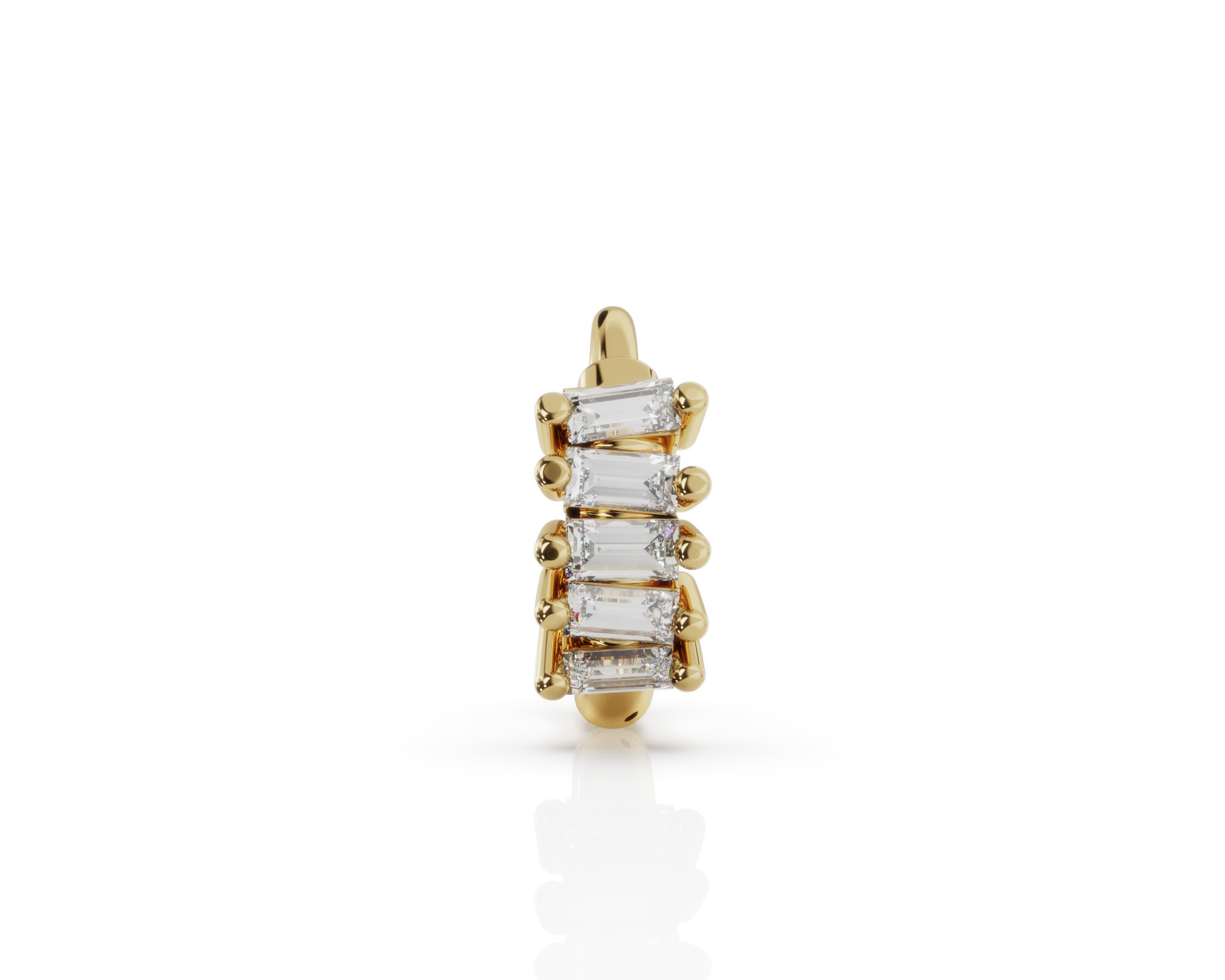 Diamond Baguette Staggered Huggie - 6.9mm Small