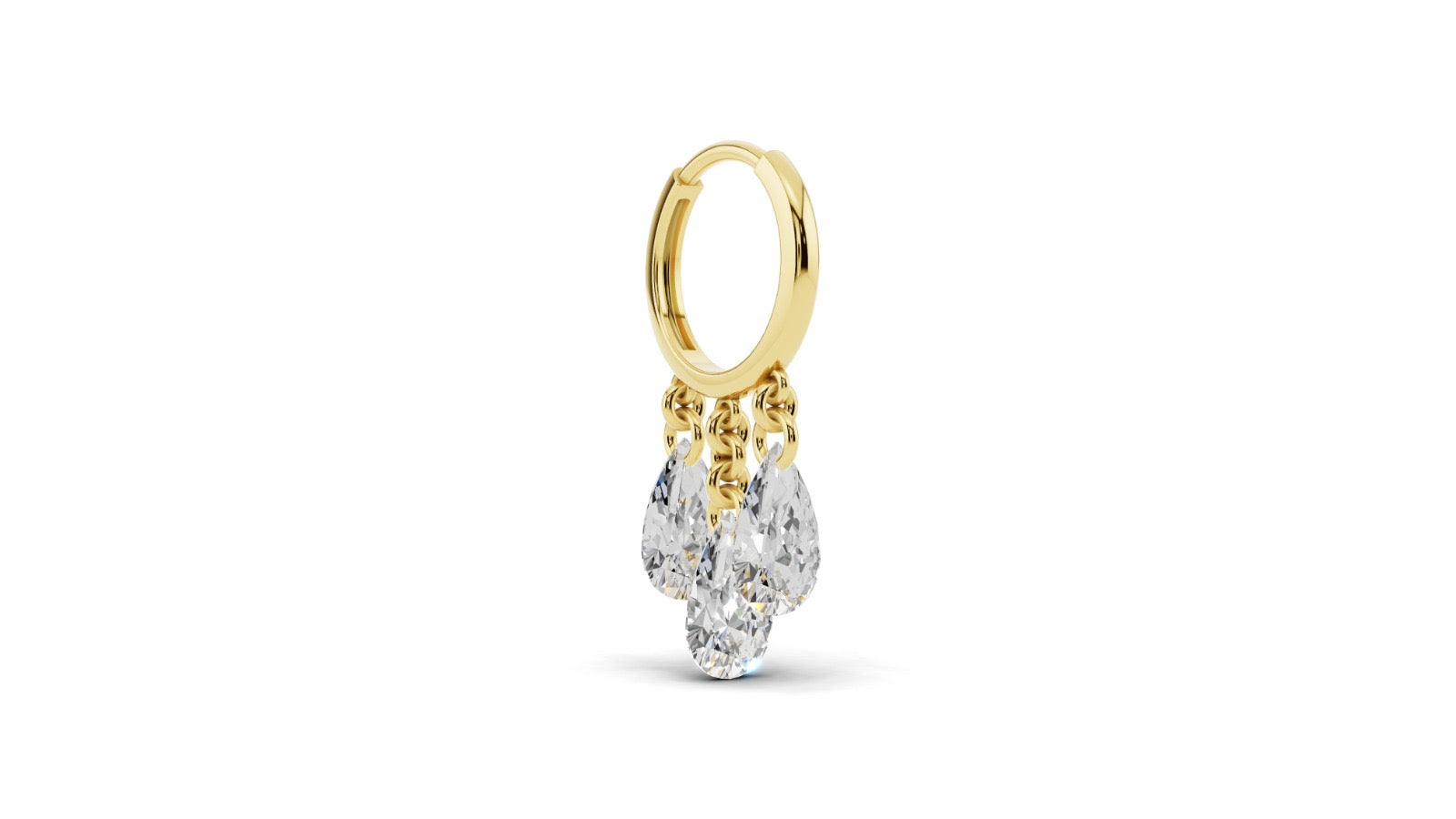 Floating Tassel Huggie - Pear Shape Diamond