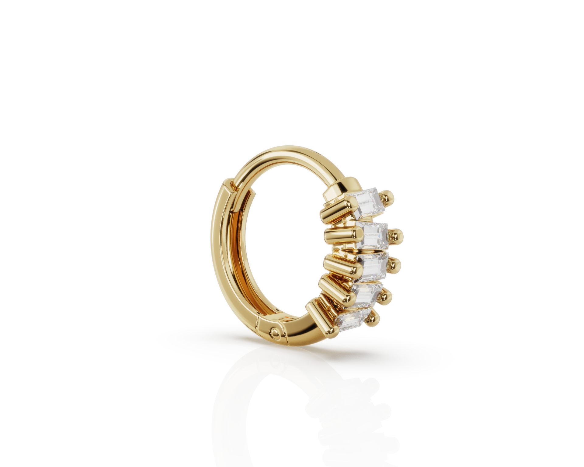 Diamond Baguette Staggered Huggie - 6.9mm Small