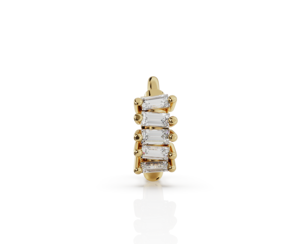 Diamond Baguette Staggered Huggie - 6.9mm Small