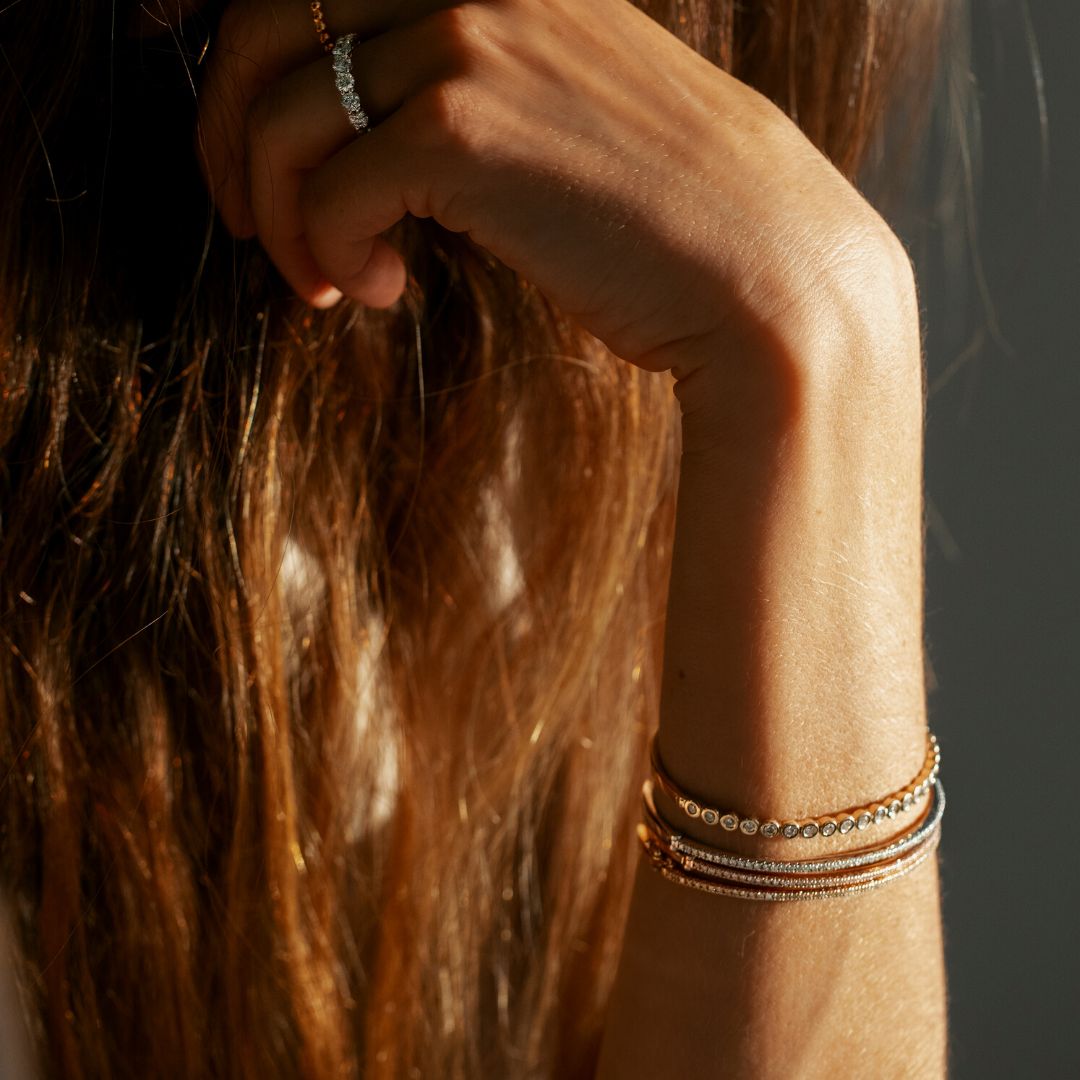 Thin Diamond Bangles - Yellow Gold In Stock
